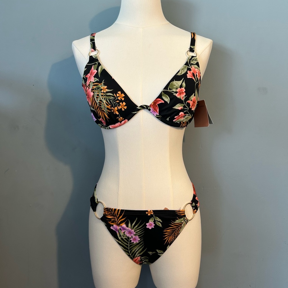 Shade & Shore Tropical Floral Black Bikini